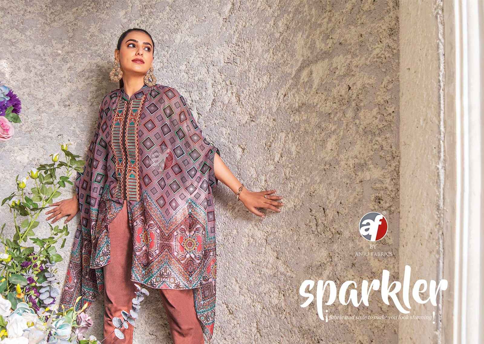 Anju Fabric Cape Style Viscose Printed  Top With Bottom (5 Pc Catalog)