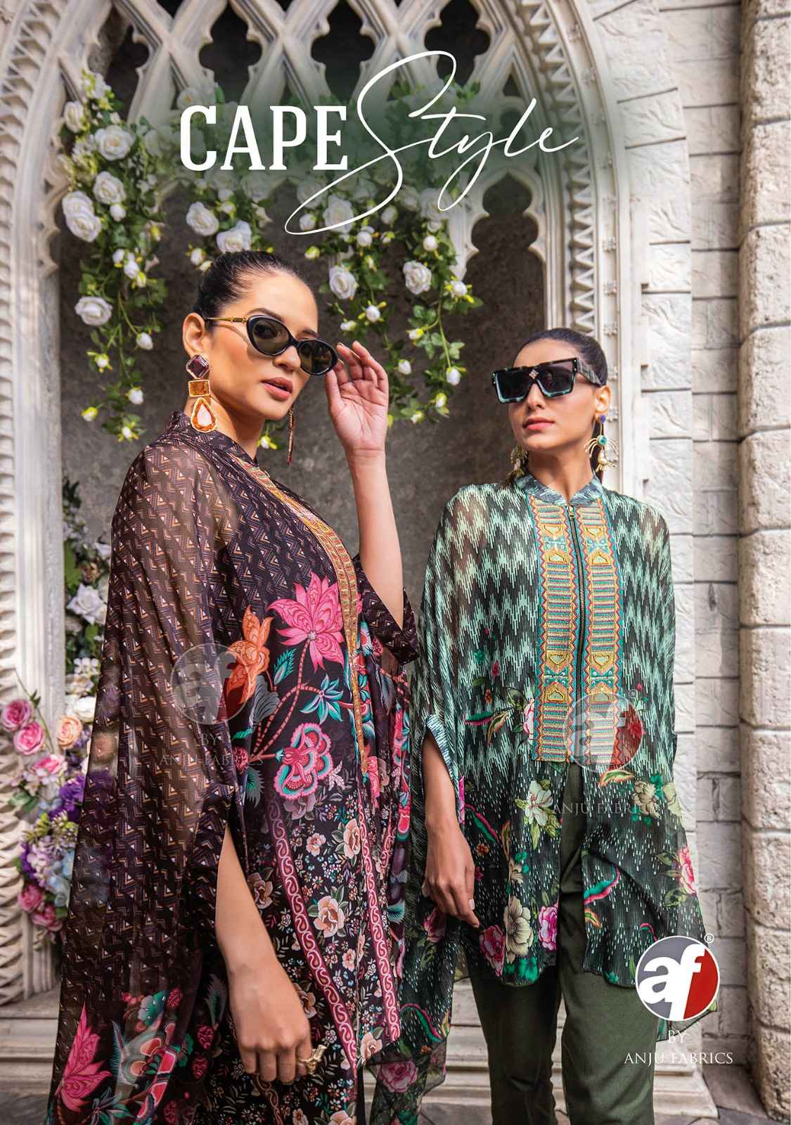 Anju Fabric Cape Style Viscose Printed  Top With Bottom (5 Pc Catalog)