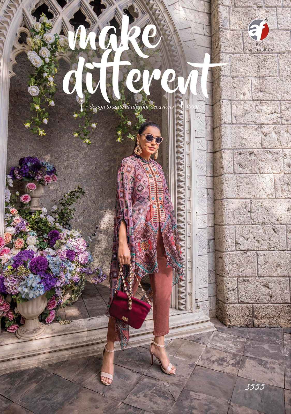 Anju Fabric Cape Style Viscose Printed  Top With Bottom (5 Pc Catalog)