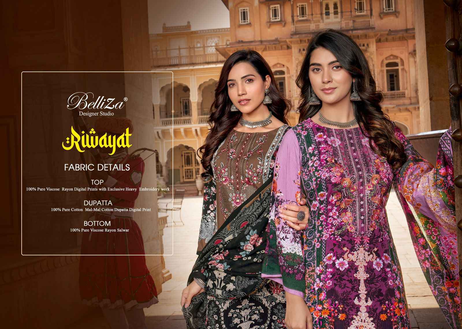 Belliza Riwayat Pure Viscose Rayon Dress Material (8 pcs Catalogue)