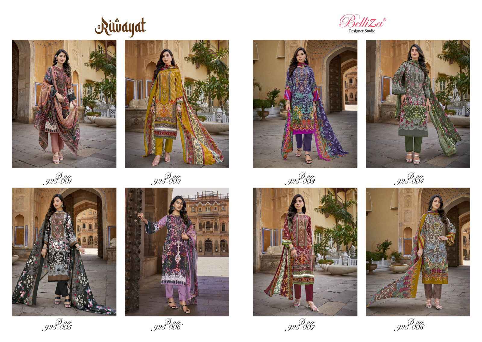 Belliza Riwayat Pure Viscose Rayon Dress Material (8 pcs Catalogue)