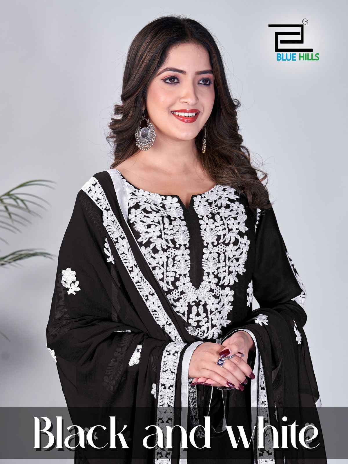 Blue Hills Black & White Rayon Readymade Suit (5 pcs Catalogue)