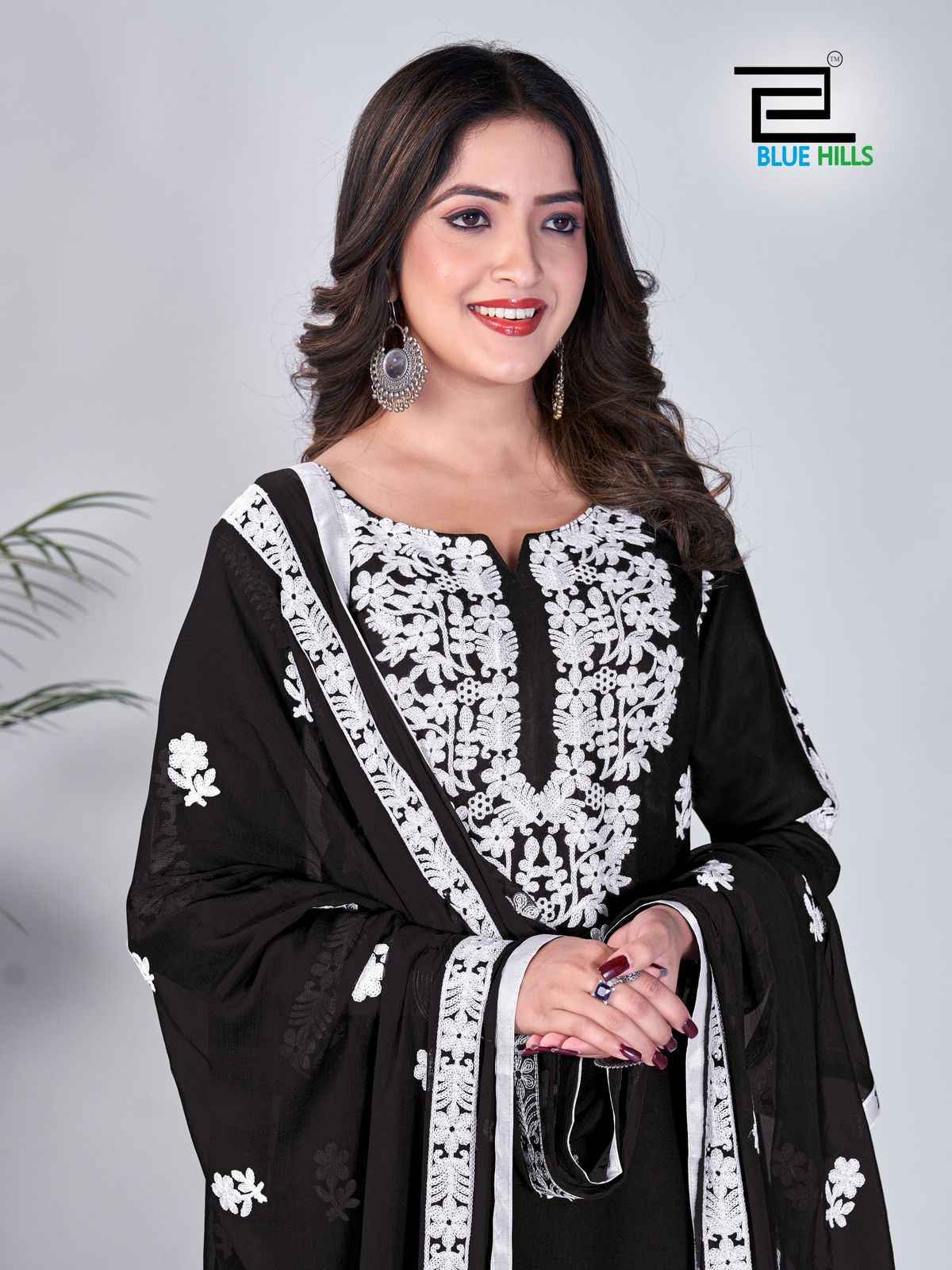 Blue Hills Black & White Rayon Readymade Suit (5 pcs Catalogue)
