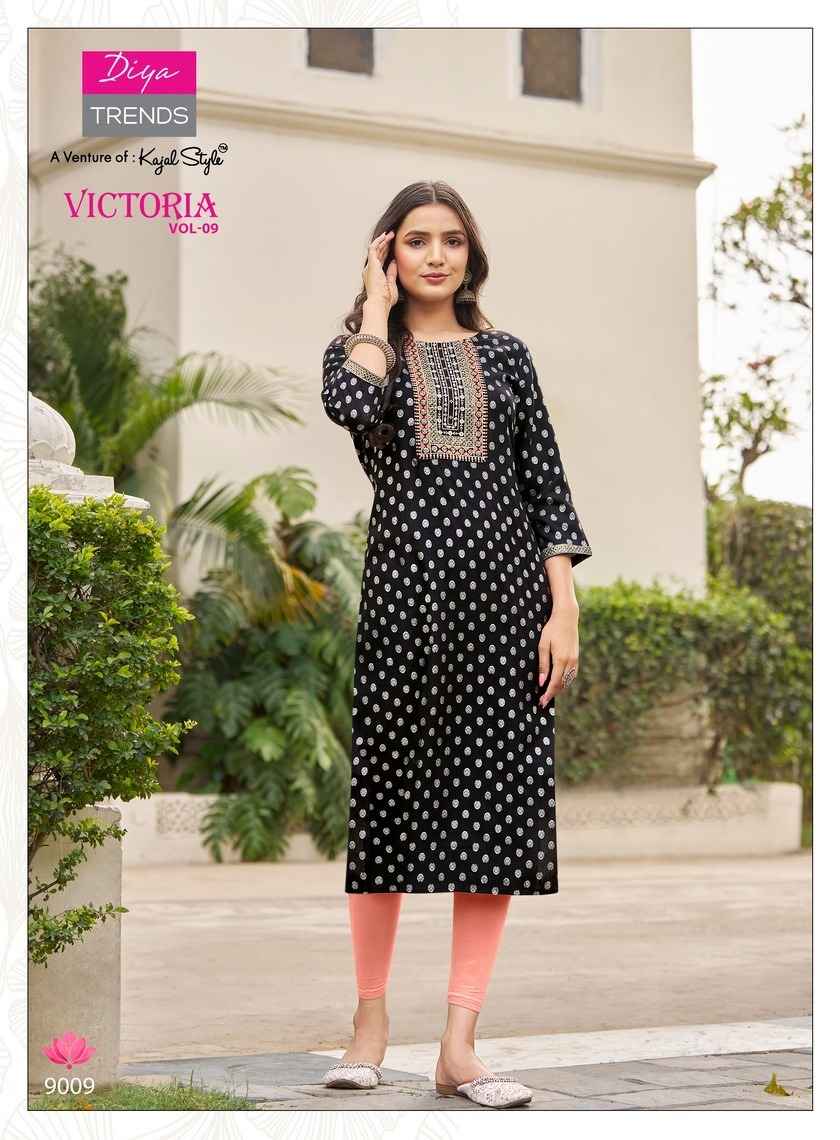Diya Trends Victoria Vol-9 Rayon Kurti (12 pcs Catalogue)