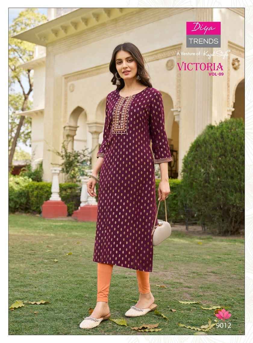 Diya Trends Victoria Vol-9 Rayon Kurti (12 pcs Catalogue)