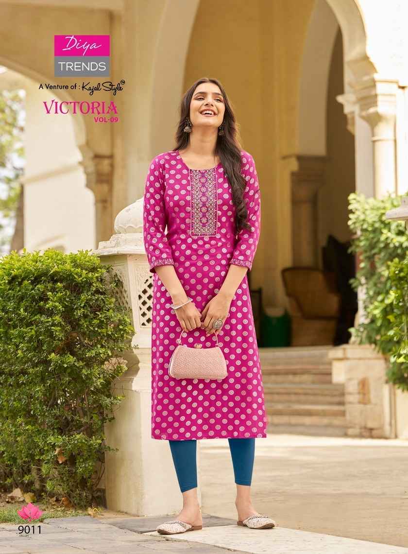 Diya Trends Victoria Vol-9 Rayon Kurti (12 pcs Catalogue)
