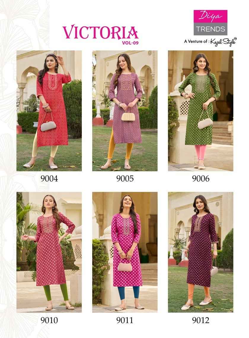 Diya Trends Victoria Vol-9 Rayon Kurti (12 pcs Catalogue)