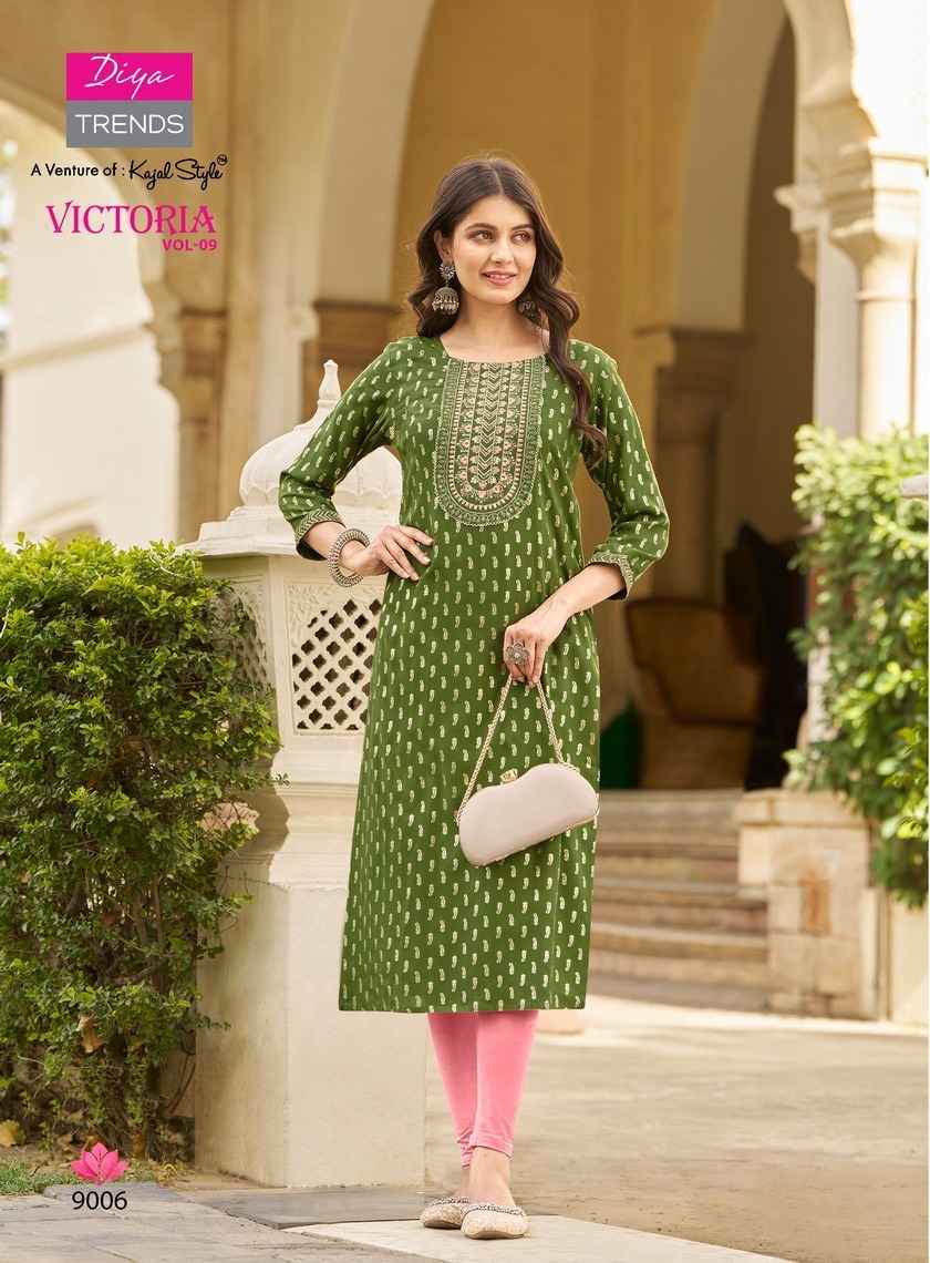 Diya Trends Victoria Vol-9 Rayon Kurti (12 pcs Catalogue)