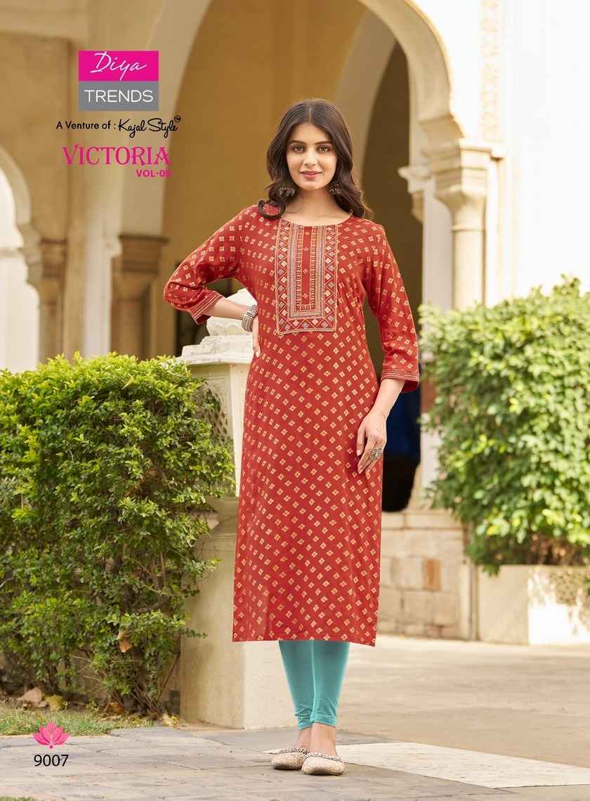 Diya Trends Victoria Vol-9 Rayon Kurti (12 pcs Catalogue)