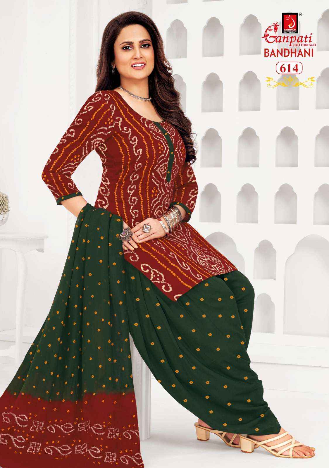 white christmas dresses Vibrant Red Bandhani Print Gotta Patti Cotton Suit Set Red / Xs / 7 Days main image 1