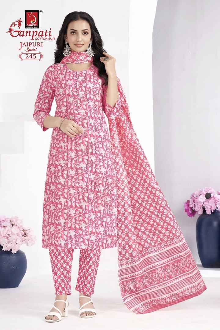 Ganpati Jaipuri Special Stitched A- Line Cut Vol-10 Cotton Readymade Suit (15 pcs Catalogue)