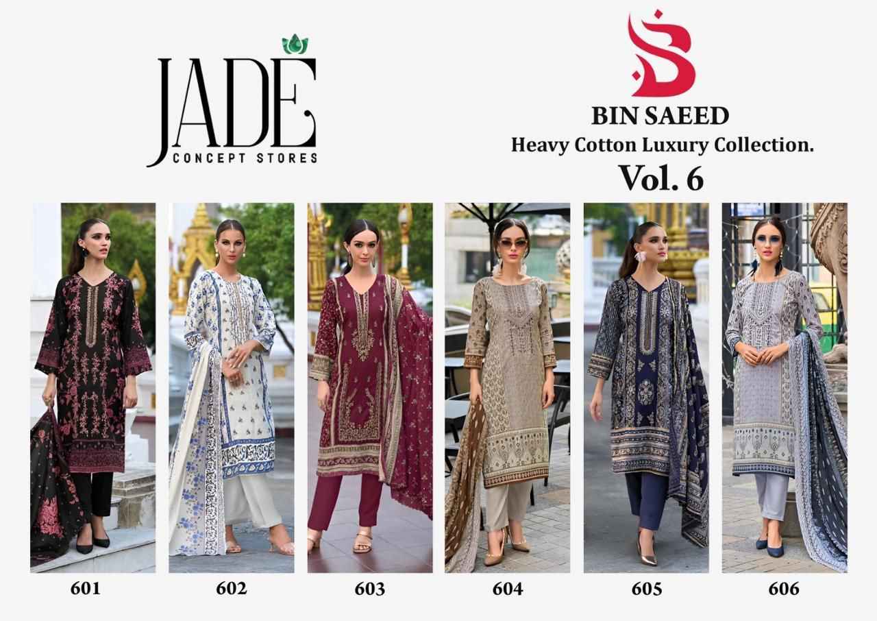 Jade Bin Saeed Heavy Luxury Vol-6 Cotton Dress Material (6 pcs Catalogue)