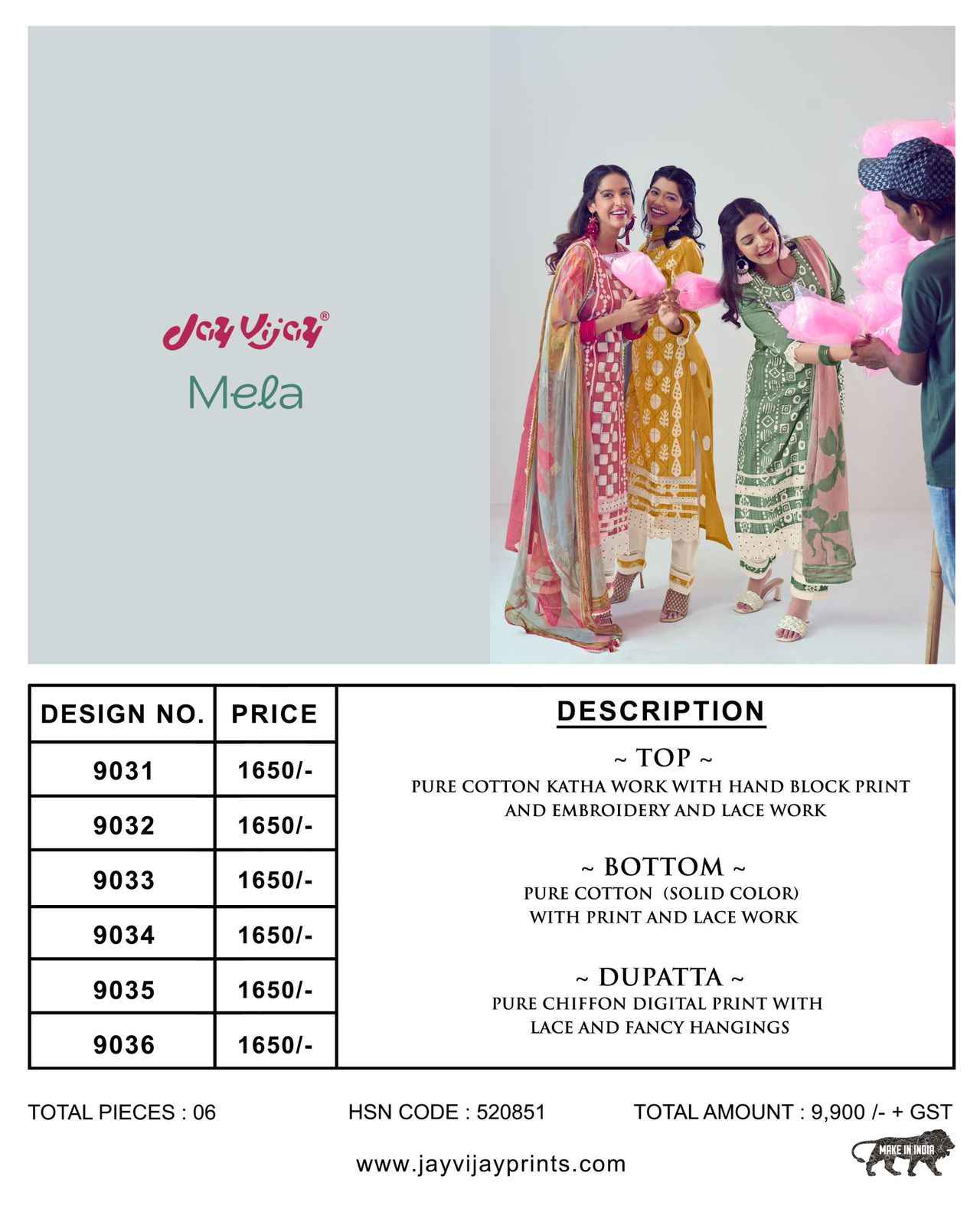 Jay Vijay Mela Pure Cotton Dress Material (6 pcs Catalogue)