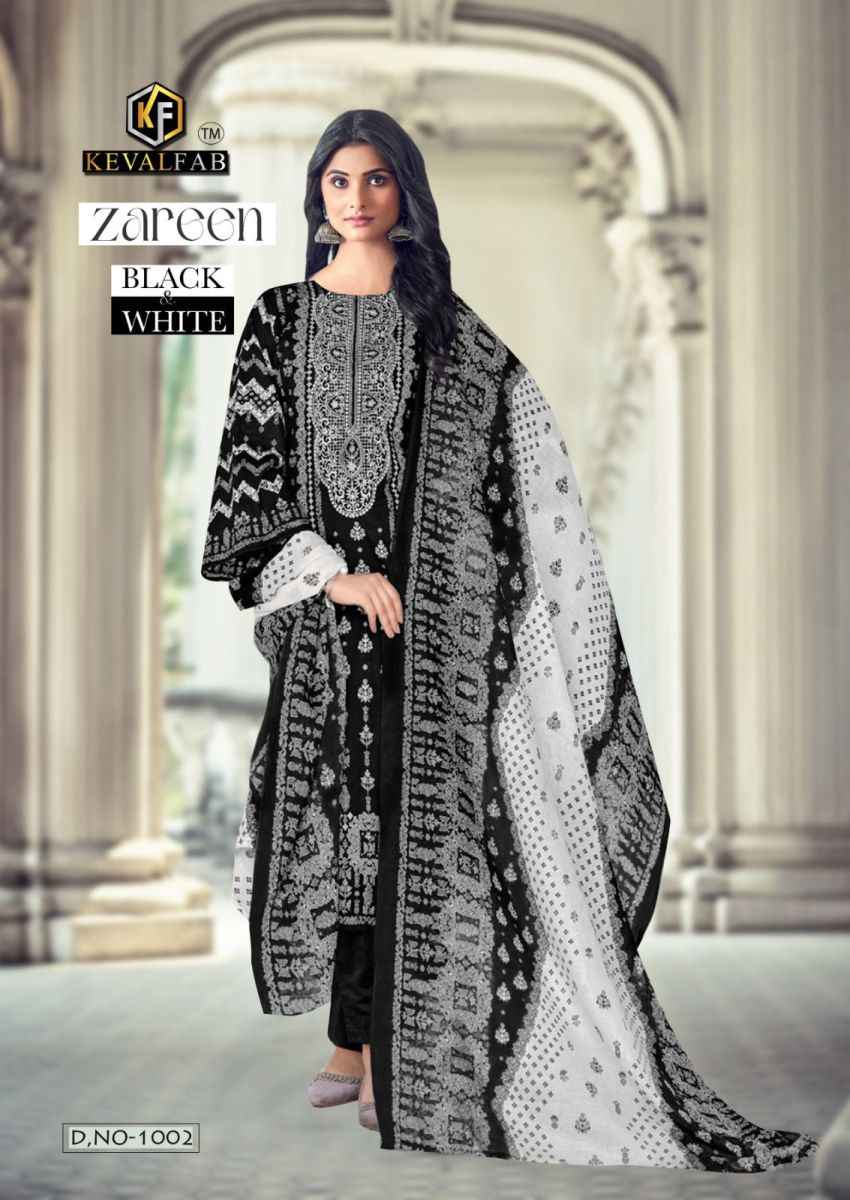 Keval Fab Zareen Black & White Cotton Dress Material 4 pcs Catalogue