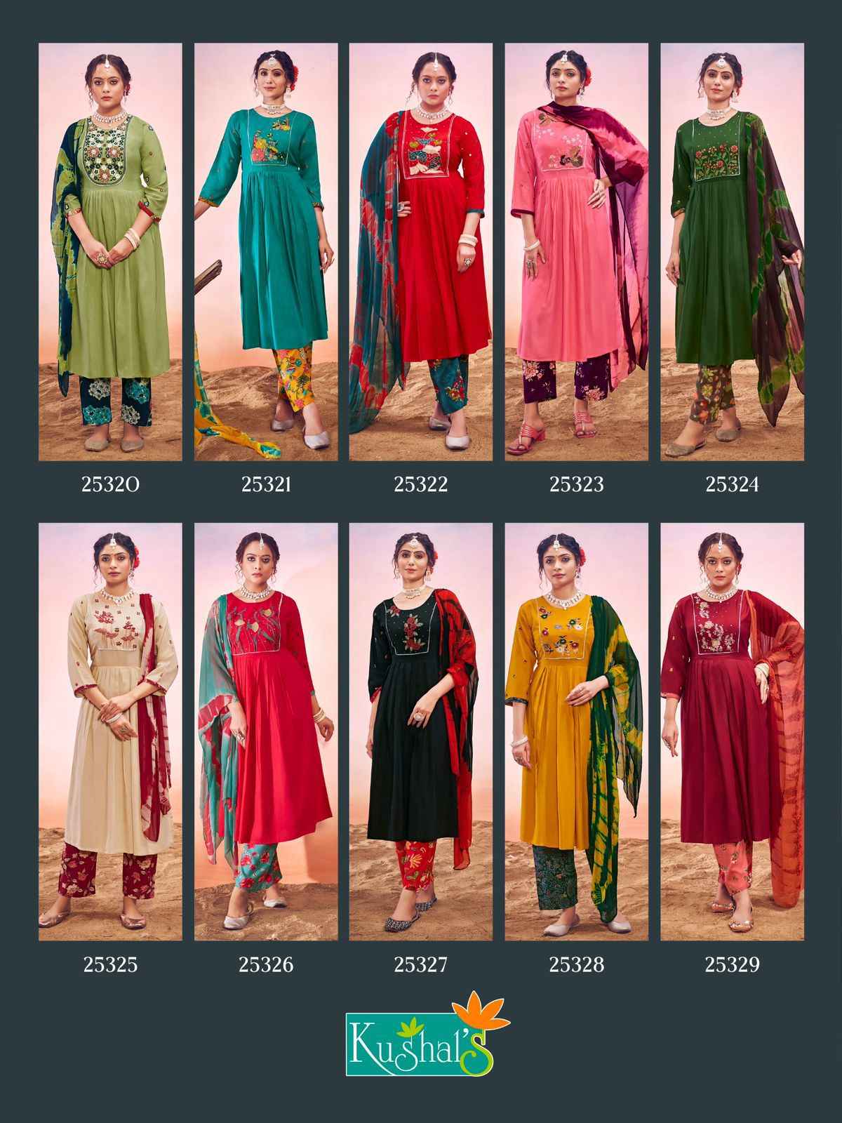 Kushal Shanvi Rayon Nyra Cut Readymade Suit (10 pcs catalog)