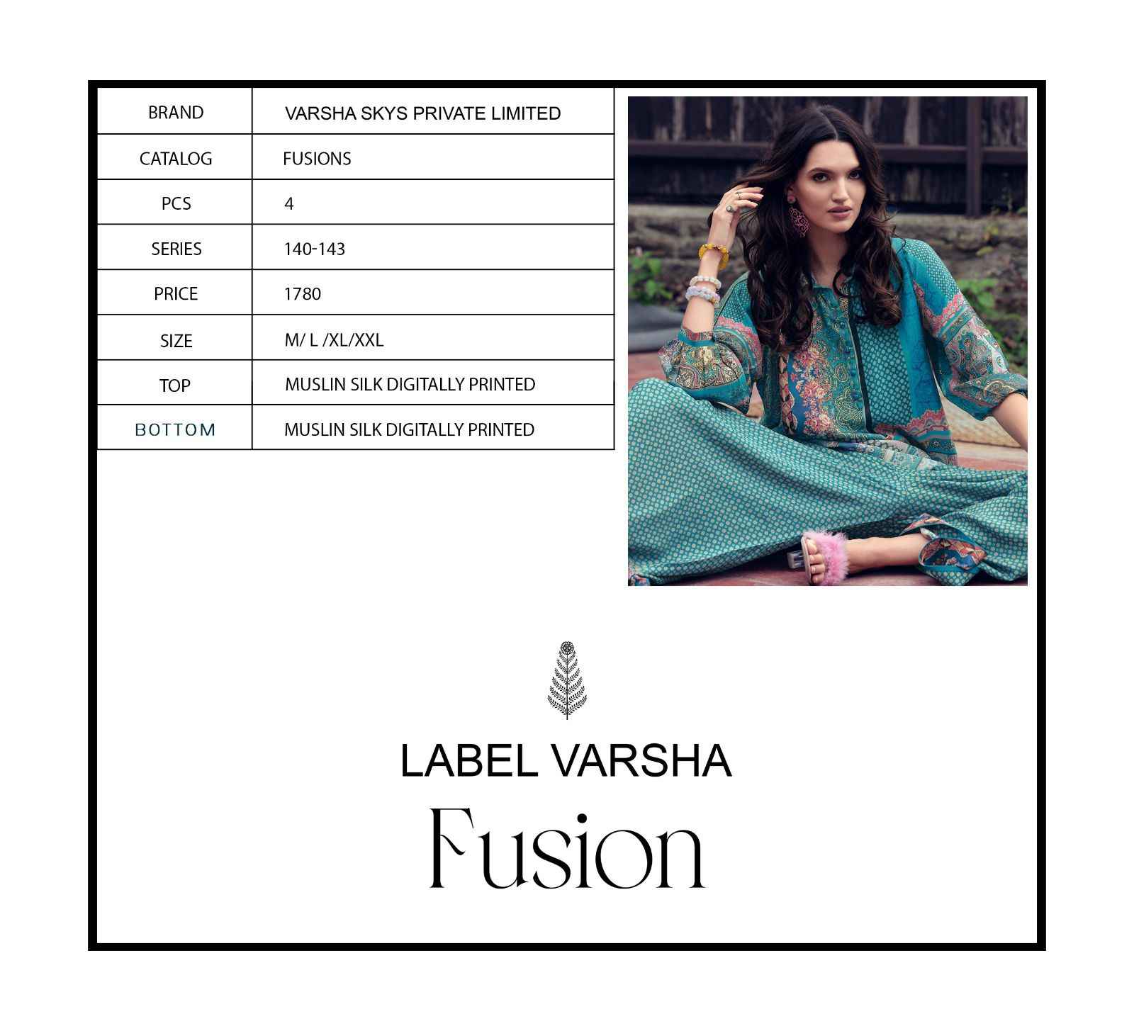 Label Varsha Fusion Muslin Silk Cord Set (4 pcs Catalogue)