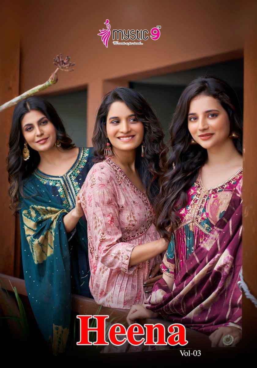 Mystic 9 Heena Vol-3 Rayon Readymade Suit (8 pcs Catalogue)