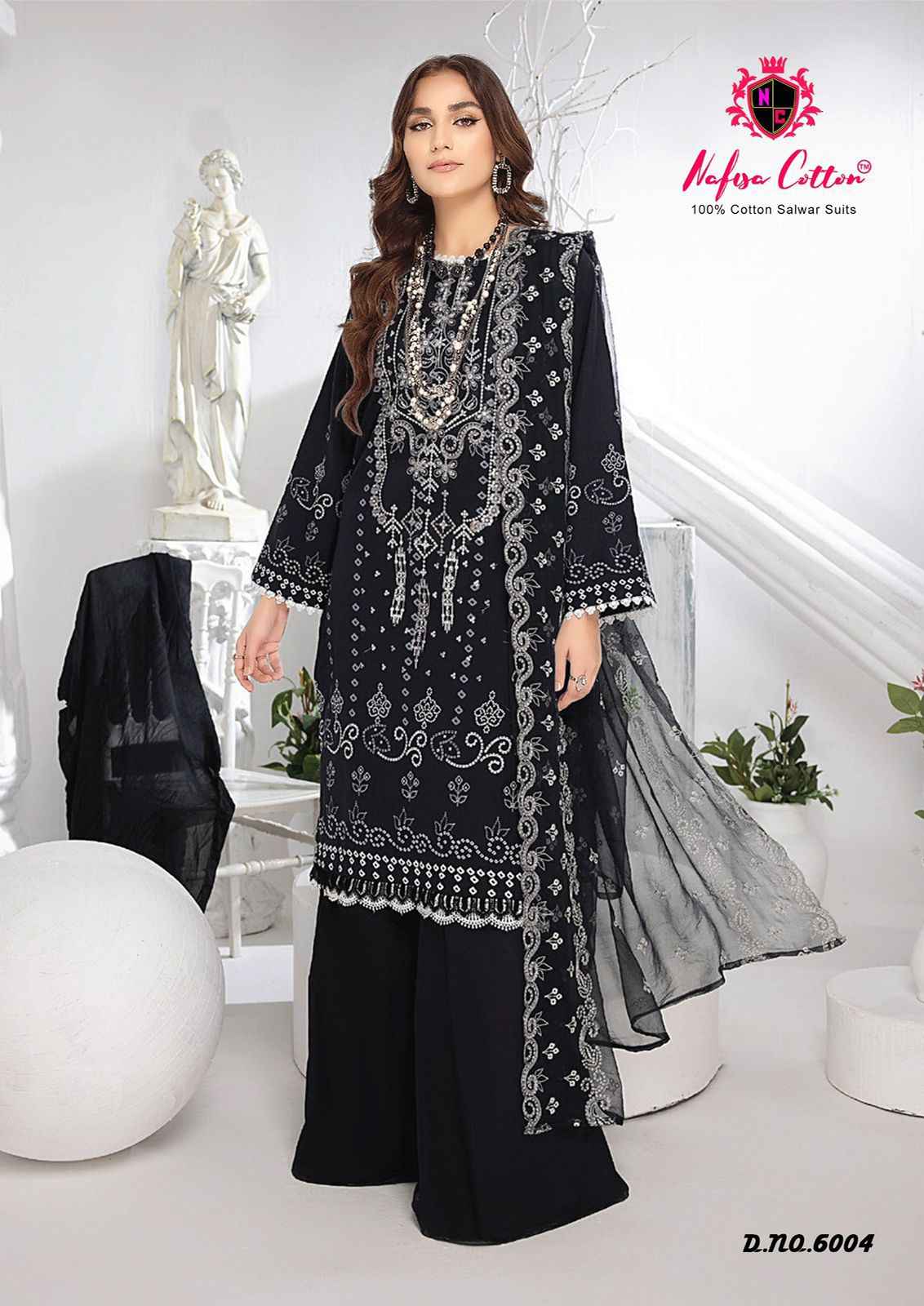Nafisa Black And White Karachi Queen Vol-6 Cotton Dress Material (6 Pc Catalog)