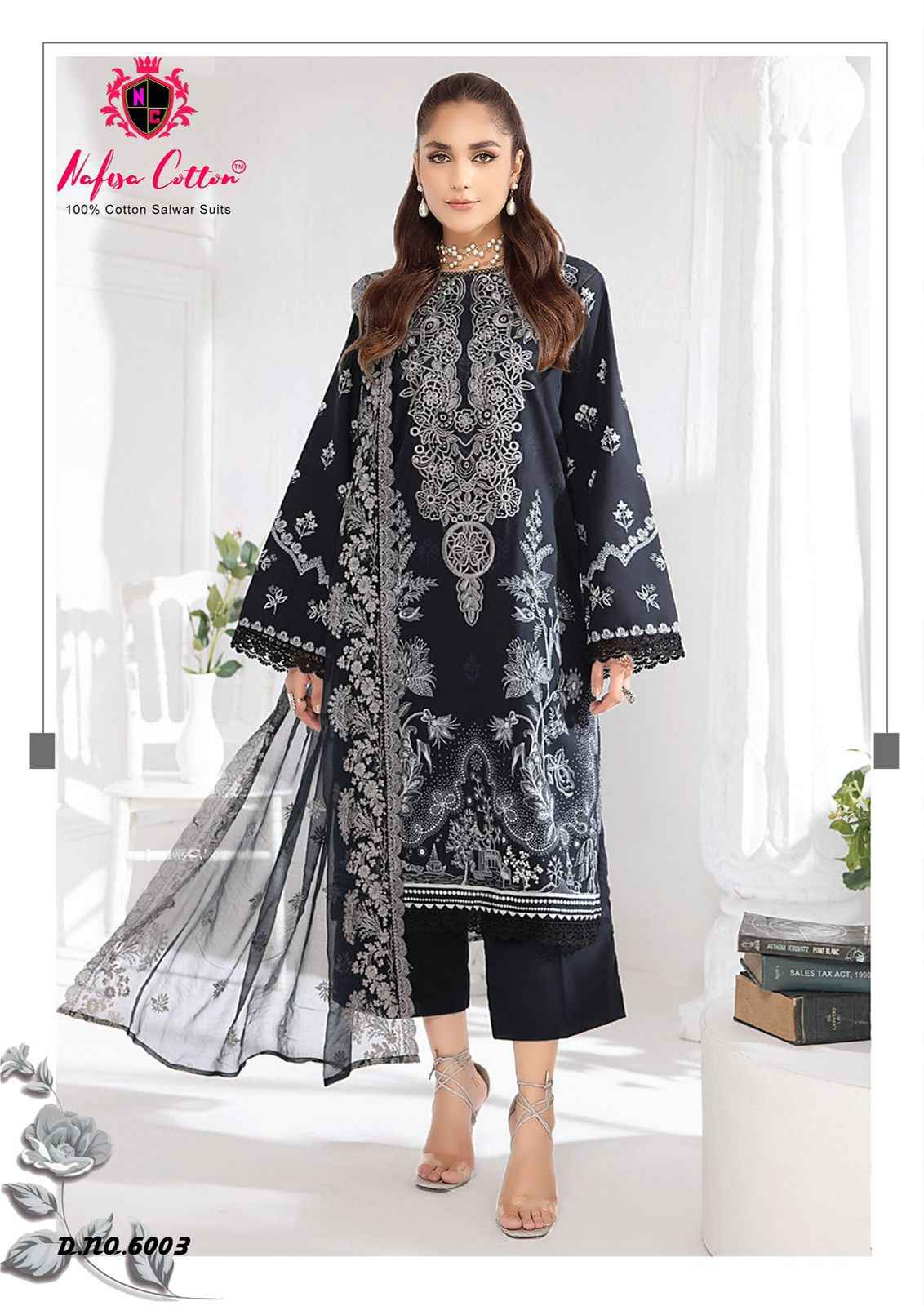 Nafisa Black And White Karachi Queen Vol-6 Cotton Dress Material (6 Pc Catalog)