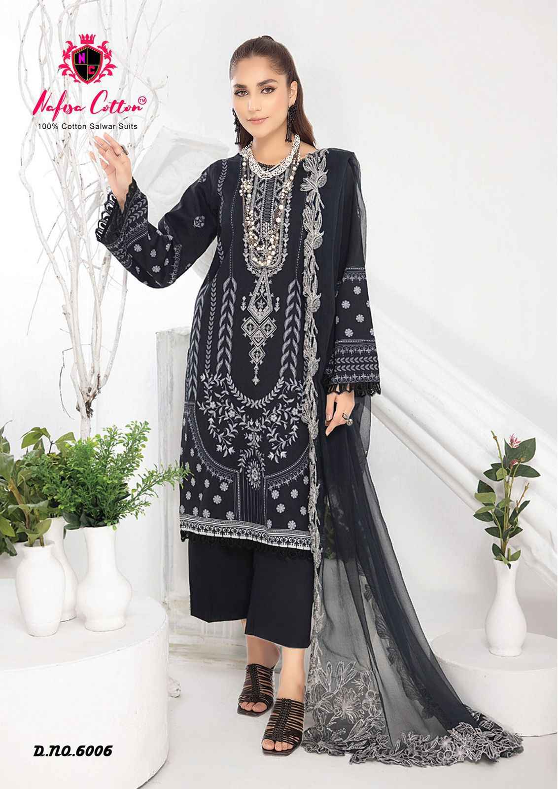 Nafisa Black And White Karachi Queen Vol-6 Cotton Dress Material (6 Pc Catalog)