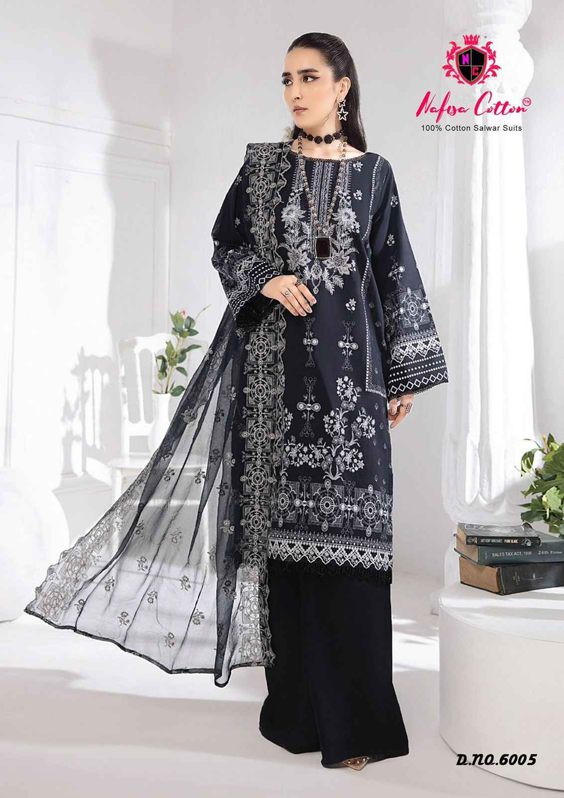 Nafisa Black And White Karachi Queen Vol-6 Cotton Dress Material (6 Pc Catalog)