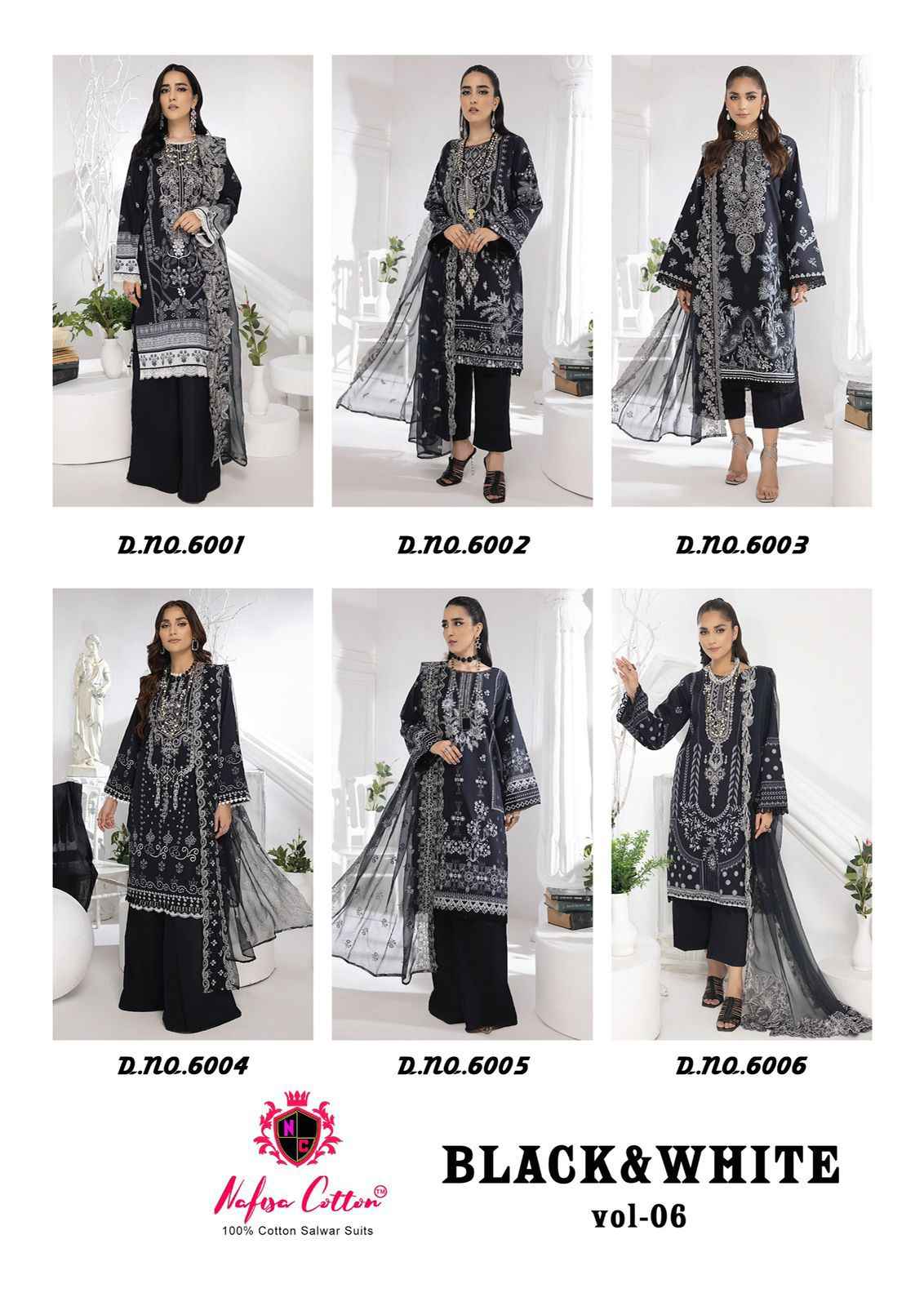 Nafisa Black And White Karachi Queen Vol-6 Cotton Dress Material (6 Pc Catalog)
