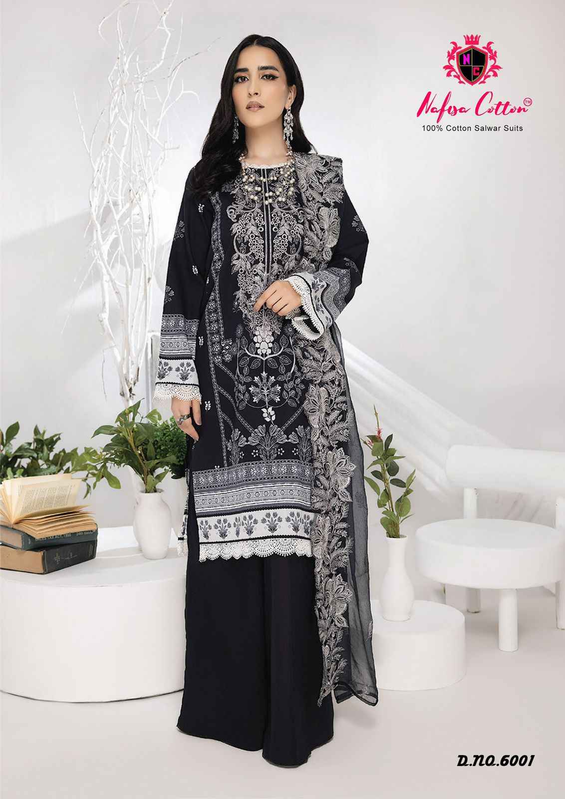 Nafisa Black And White Karachi Queen Vol-6 Cotton Dress Material (6 Pc Catalog)