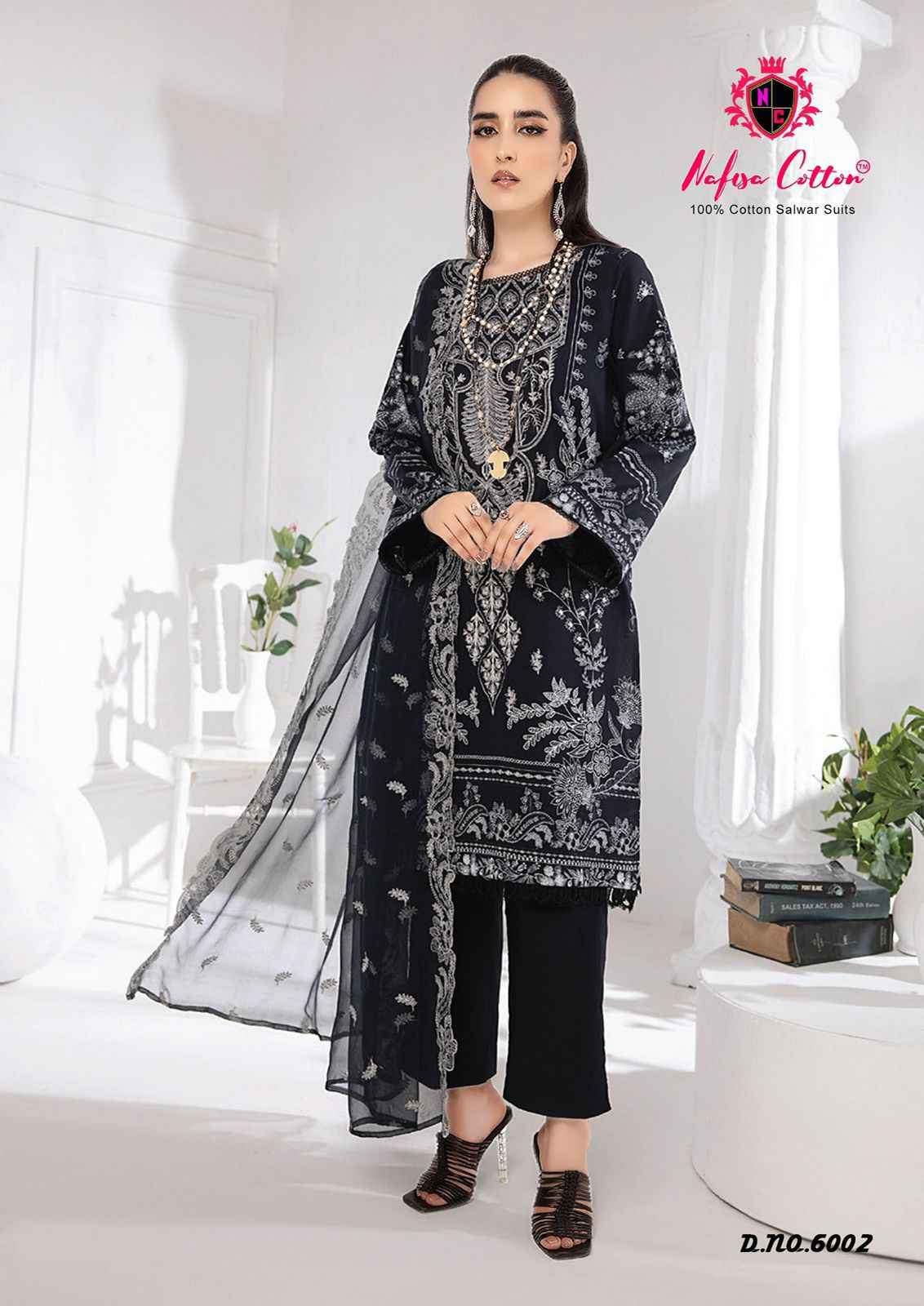 Nafisa Black And White Karachi Queen Vol-6 Cotton Dress Material (6 Pc Catalog)