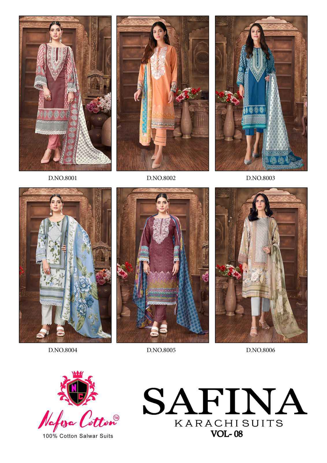 Nafisa Safina Karachi Suit  Vol-8 Pure Soft Cotton Dress Material (6 pcs Catalogue)