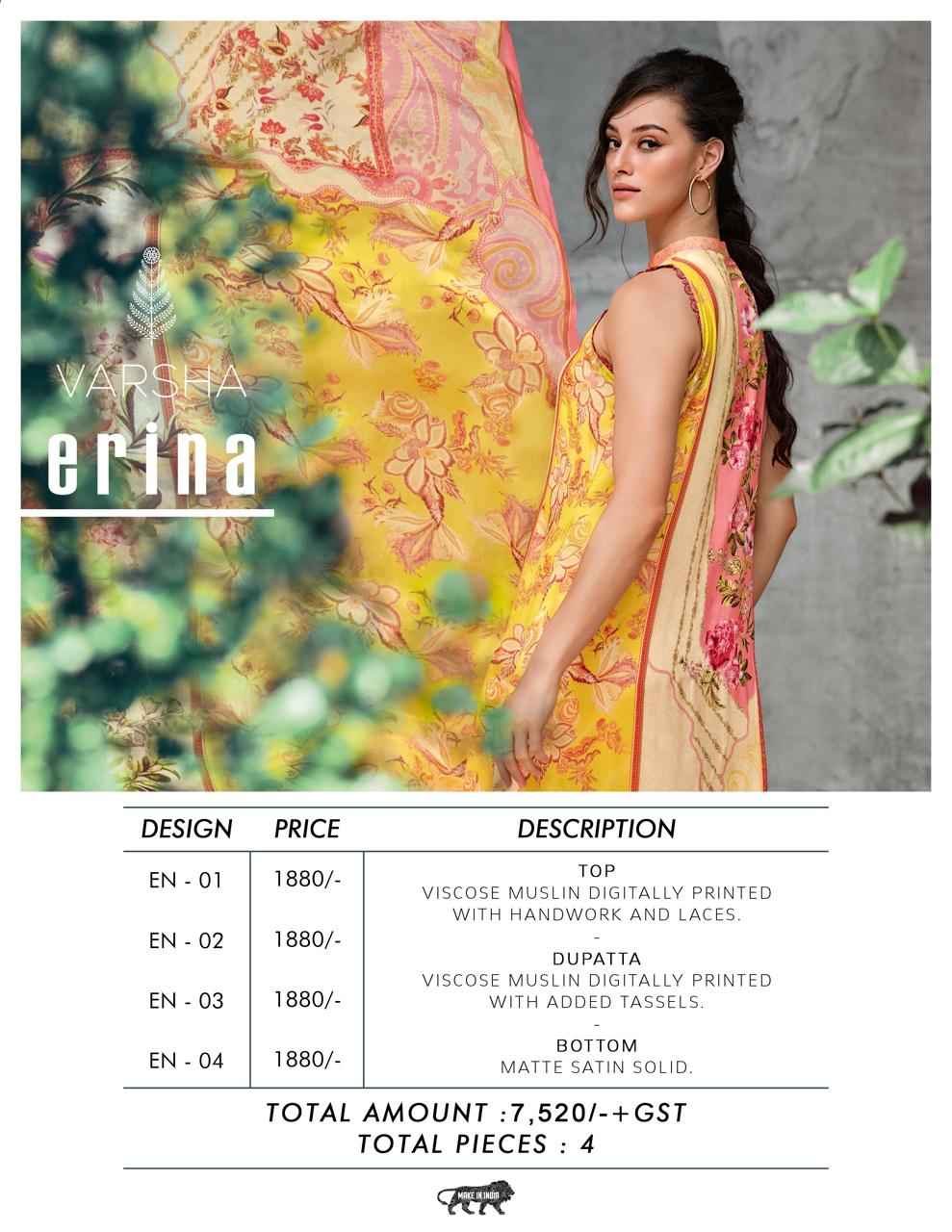 Varsha Erina Viscose Muslin Dress Material (4 Pc Cataloge)