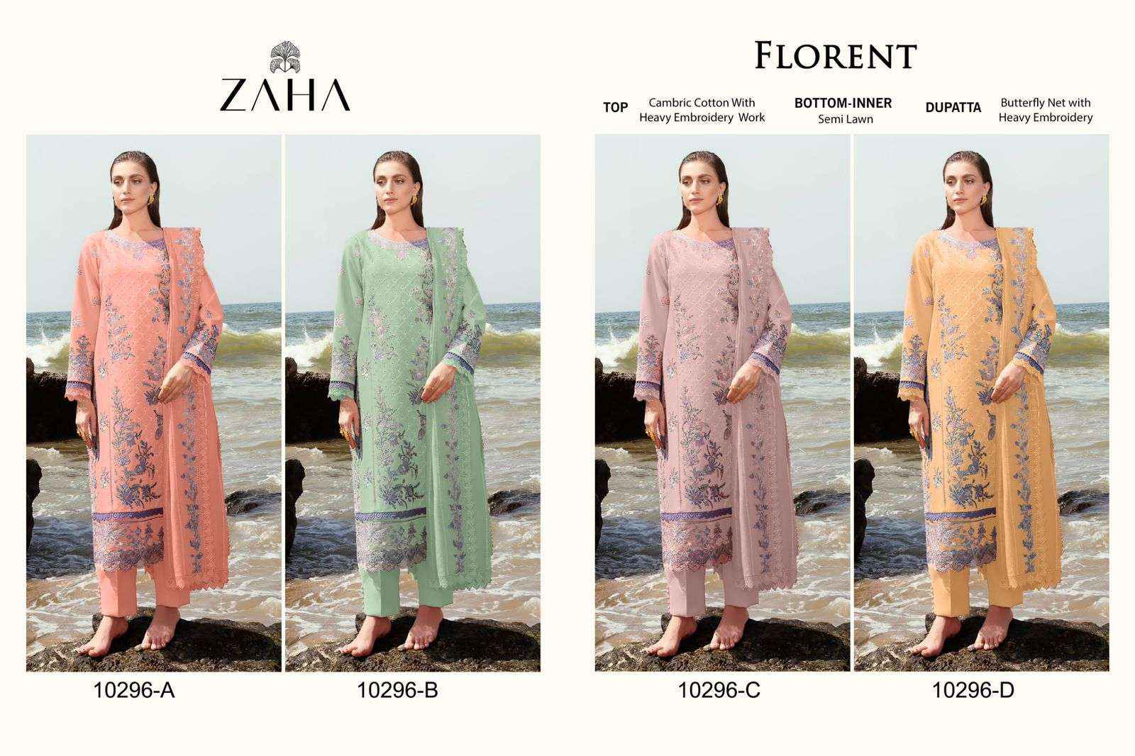 Zaha Florent Cambric Cotton Dress Material 4 pcs Catalogue