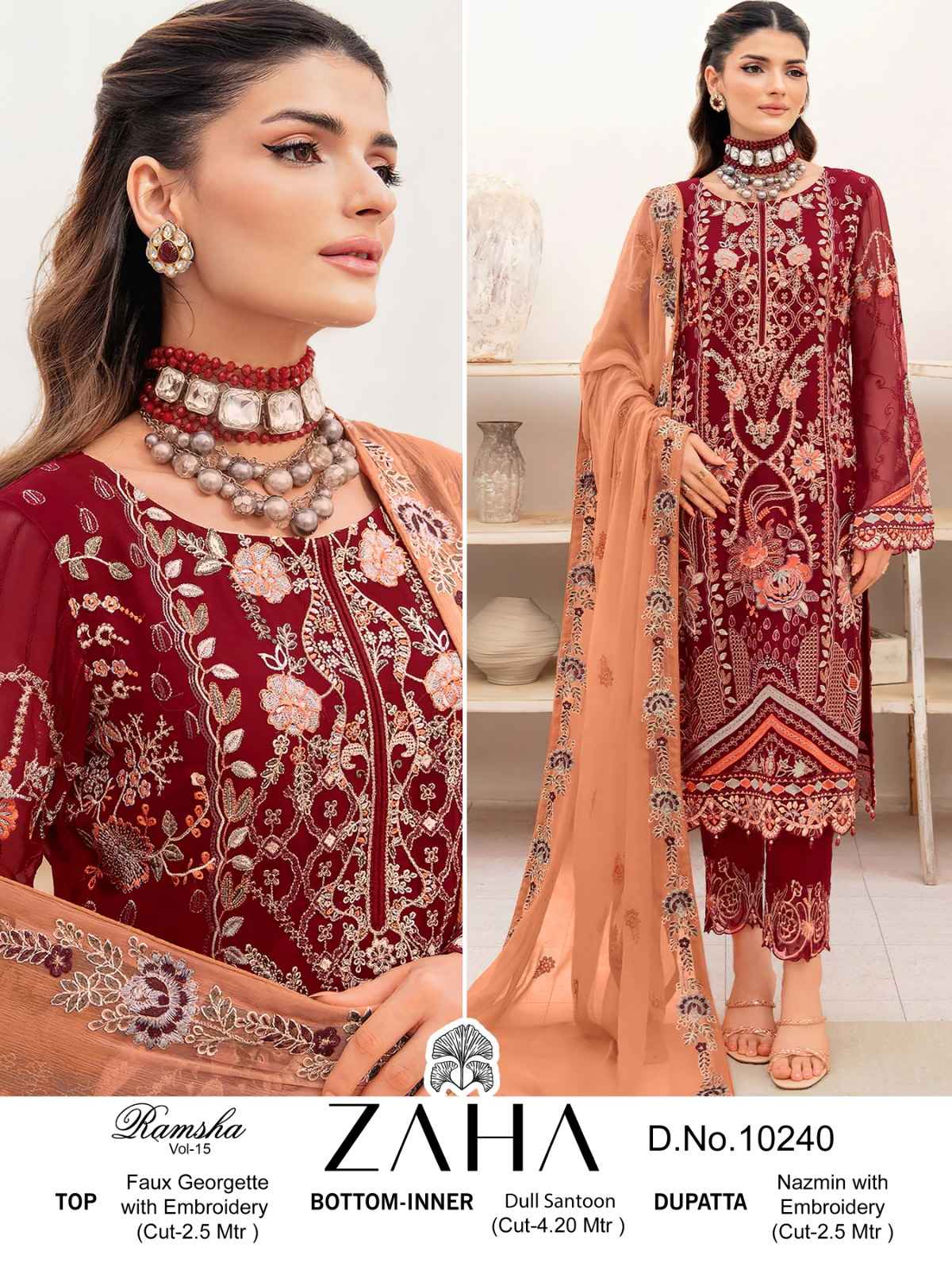 Zaha Ramsha Vol-15 Georgette Dress Material (4 pcs Catalogue)