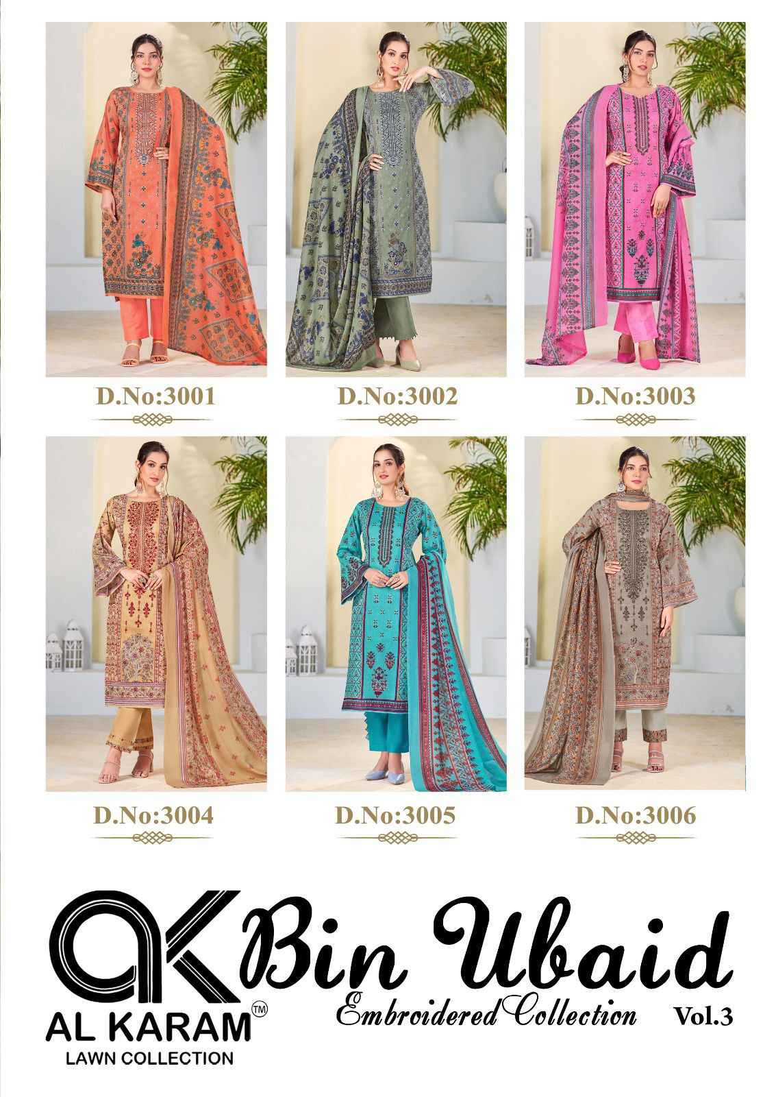 Al Karam Bin Ubaid Self Embroidery Collection Vol- 03 Dress Material (6 pcs Catalogue)