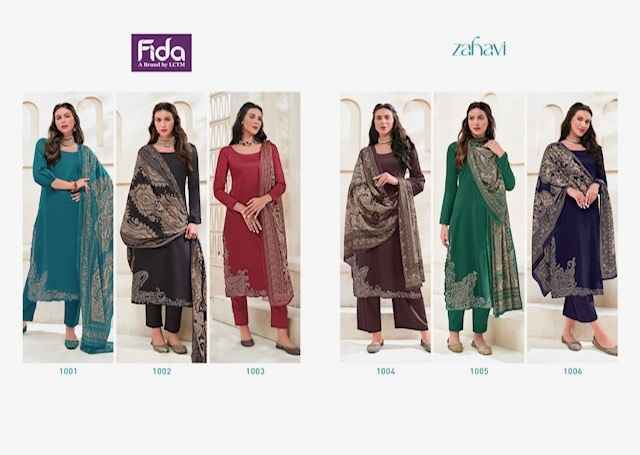 Fida Zahavi Satin Cotton Dress Material 6 pcs Catalogue