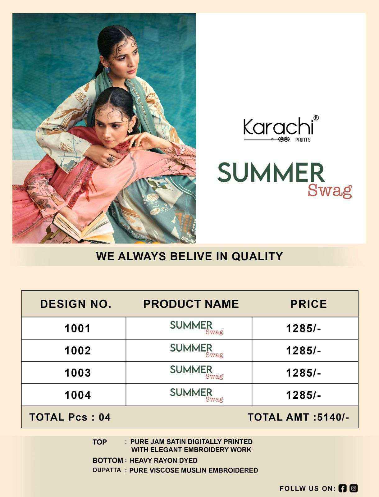 Kesar Karachi Prints Summer Swag Jam Satin Dress Material (4 pcs Catalogue)