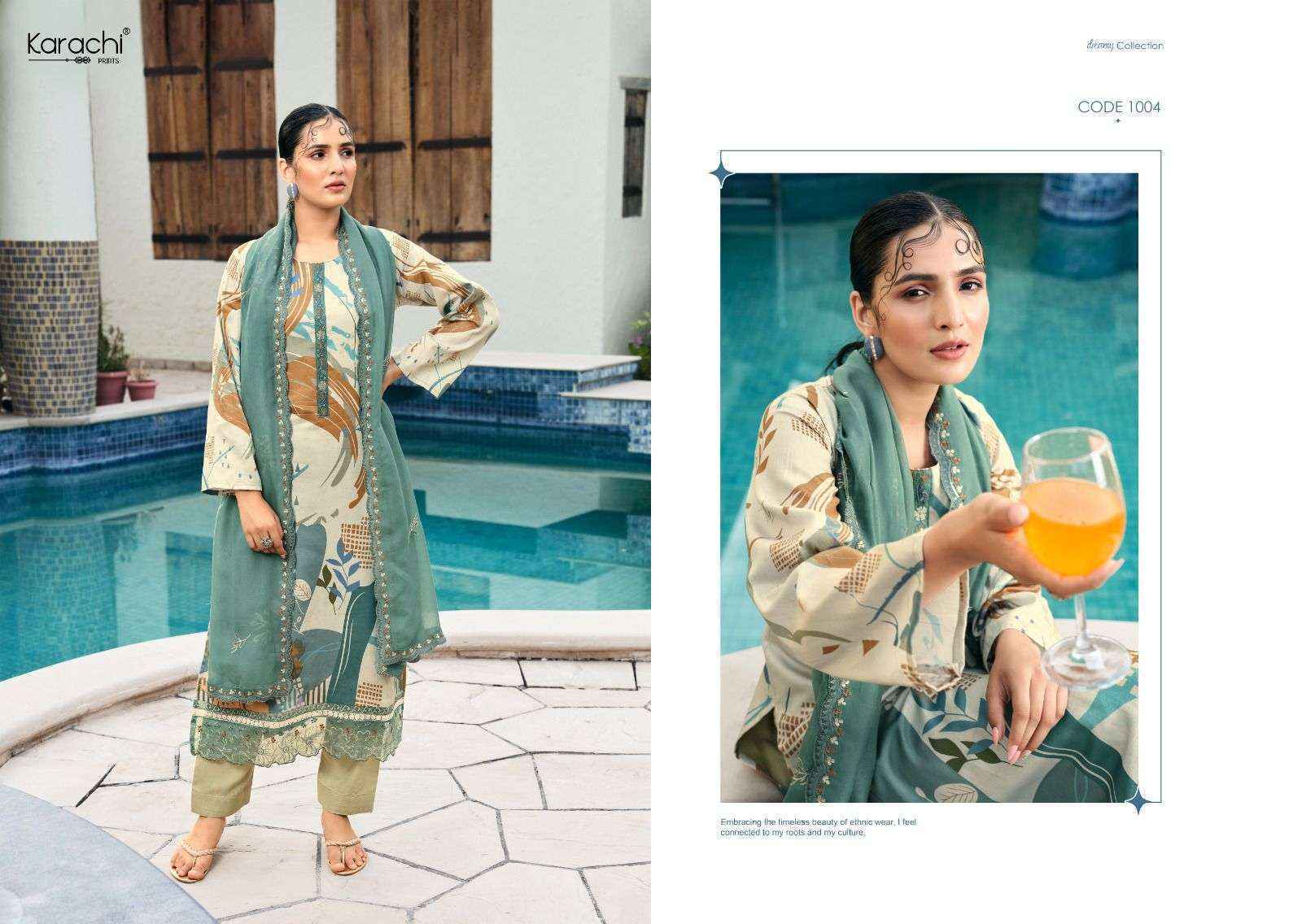 Kesar Karachi Prints Summer Swag Jam Satin Dress Material (4 pcs Catalogue)