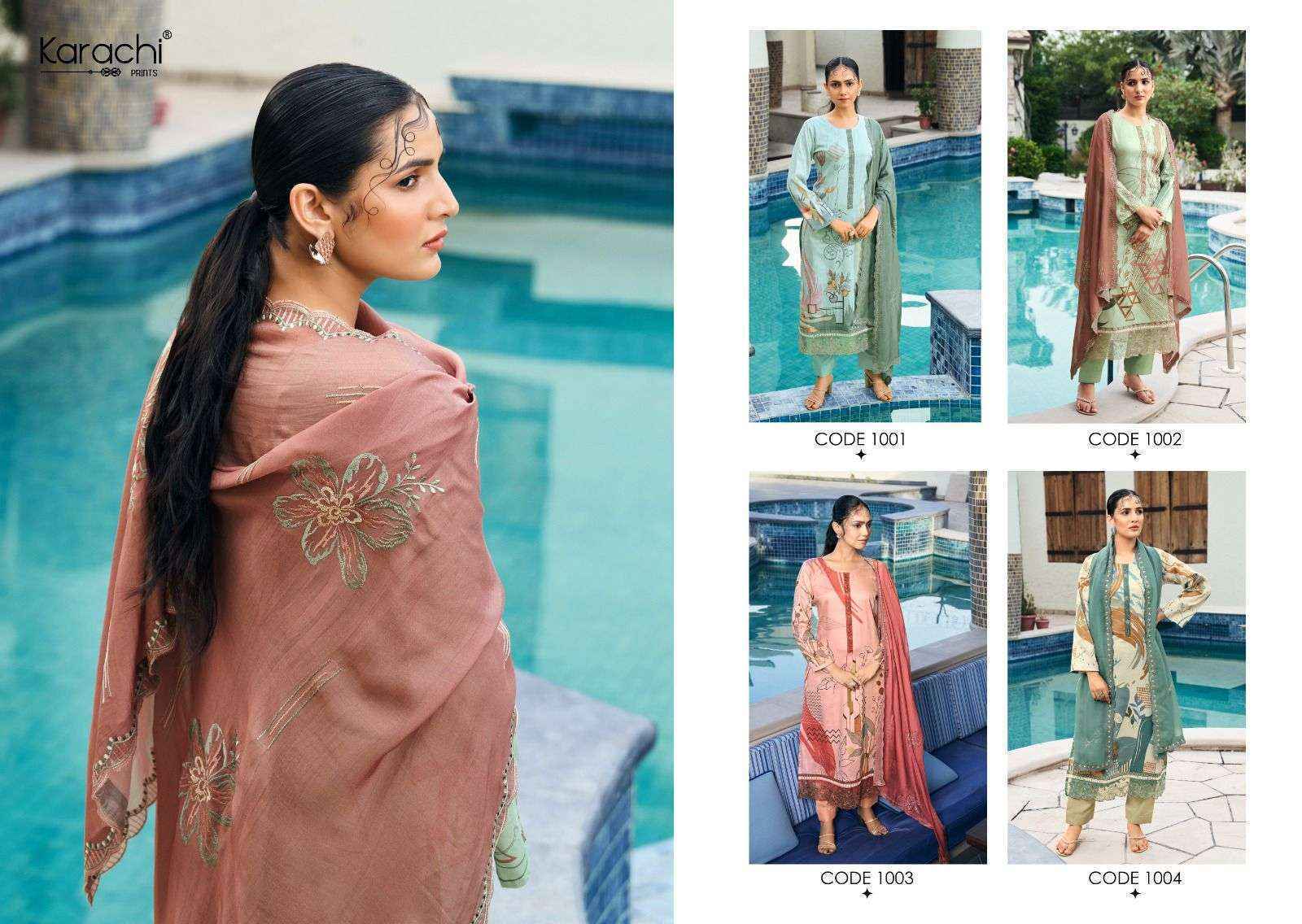 Kesar Karachi Prints Summer Swag Jam Satin Dress Material (4 pcs Catalogue)