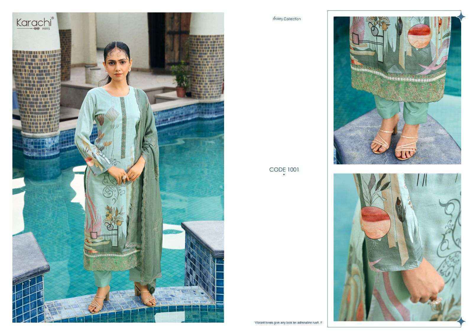 Kesar Karachi Prints Summer Swag Jam Satin Dress Material (4 pcs Catalogue)