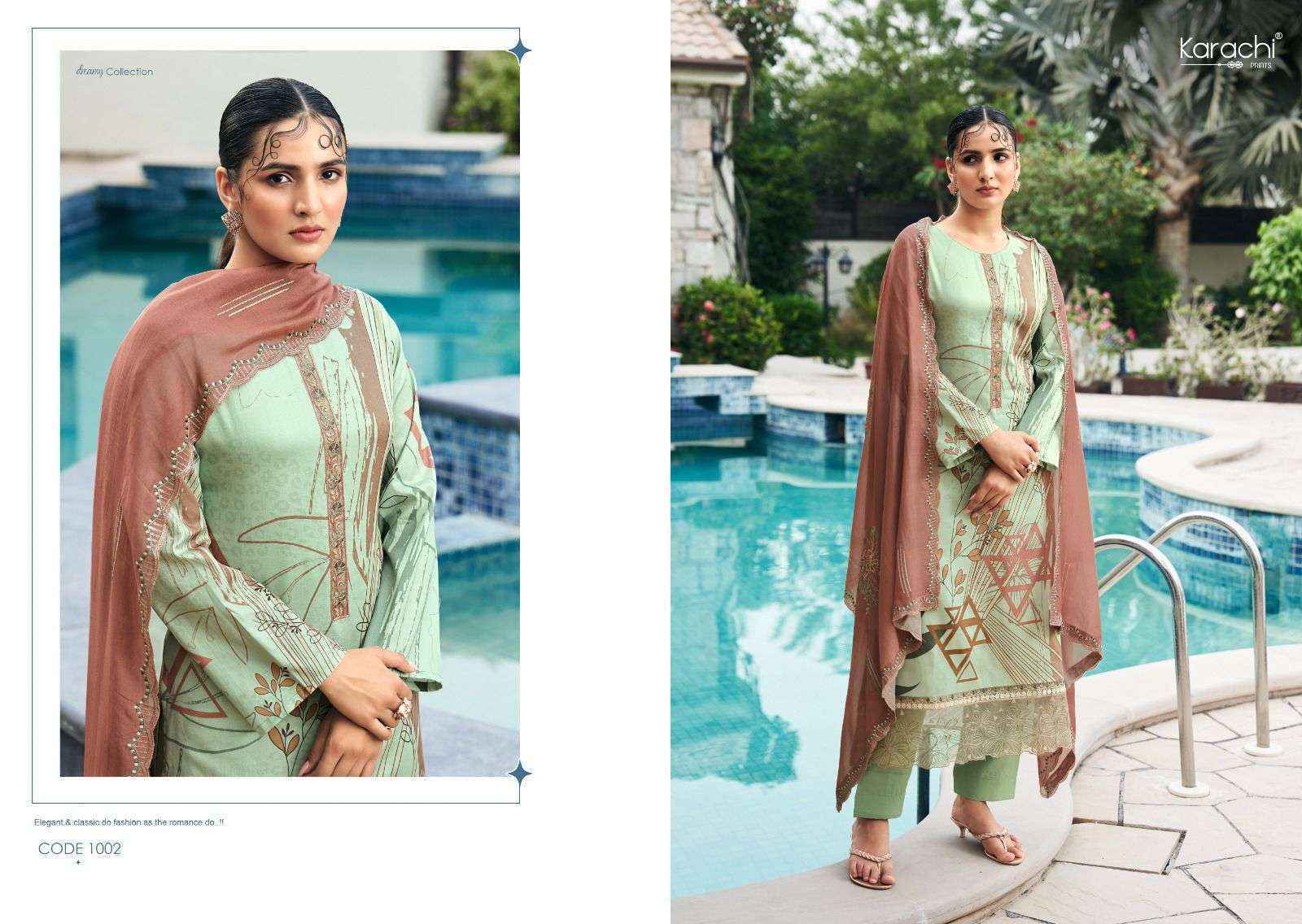 Kesar Karachi Prints Summer Swag Jam Satin Dress Material (4 pcs Catalogue)