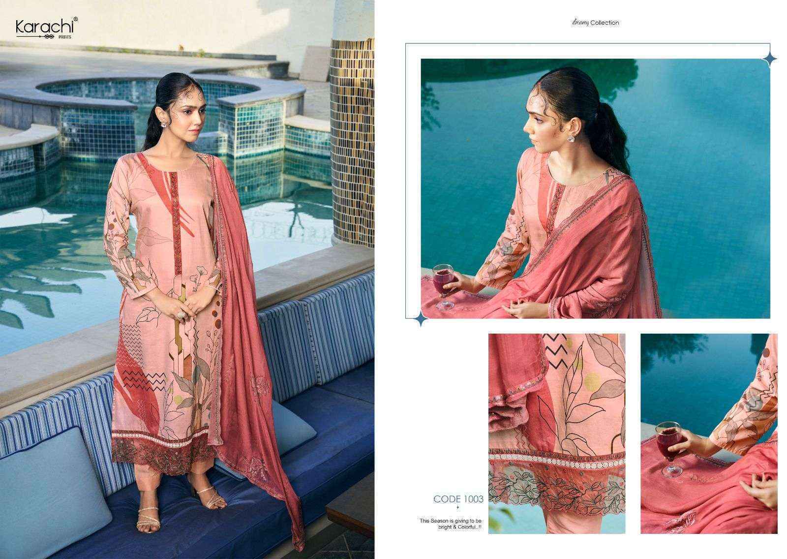 Kesar Karachi Prints Summer Swag Jam Satin Dress Material (4 pcs Catalogue)