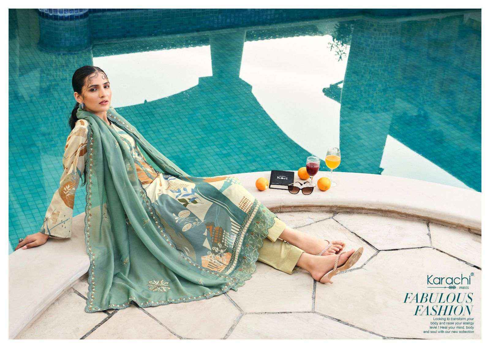 Kesar Karachi Prints Summer Swag Jam Satin Dress Material (4 pcs Catalogue)