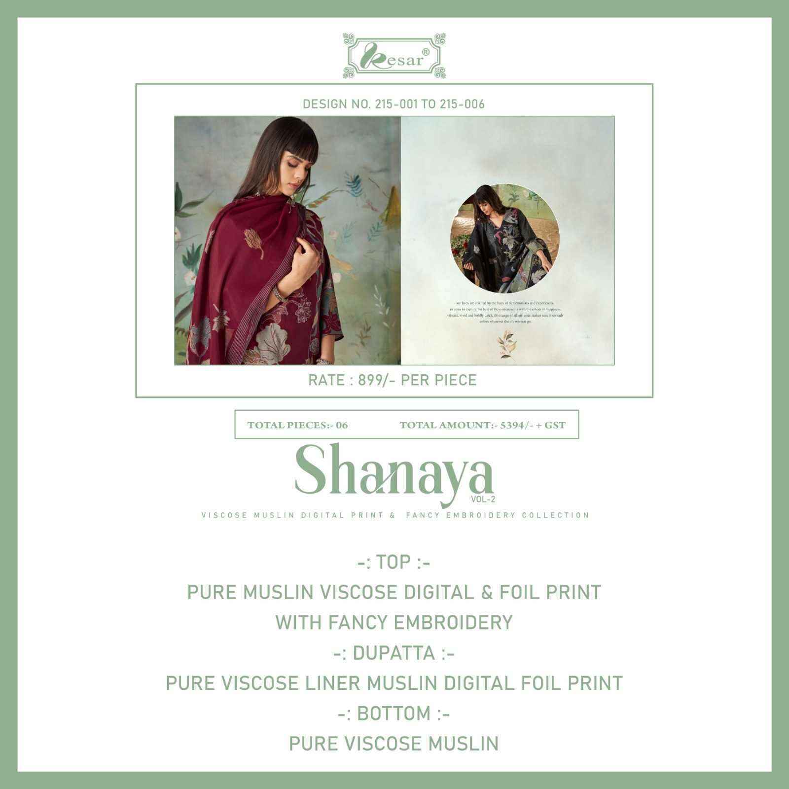 Kesar Shanaya Vol 2 Muslin Dress Material 6 pcs Catalogue