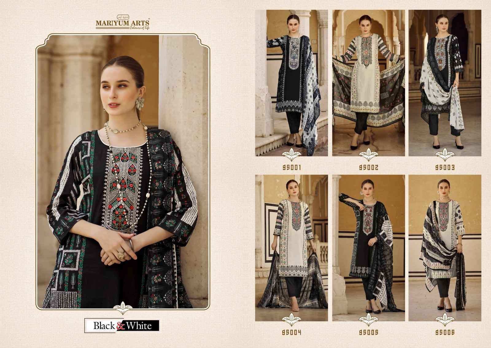Mariyum Arts Black & White Cotton Dress Material (6 pcs Catalogue)