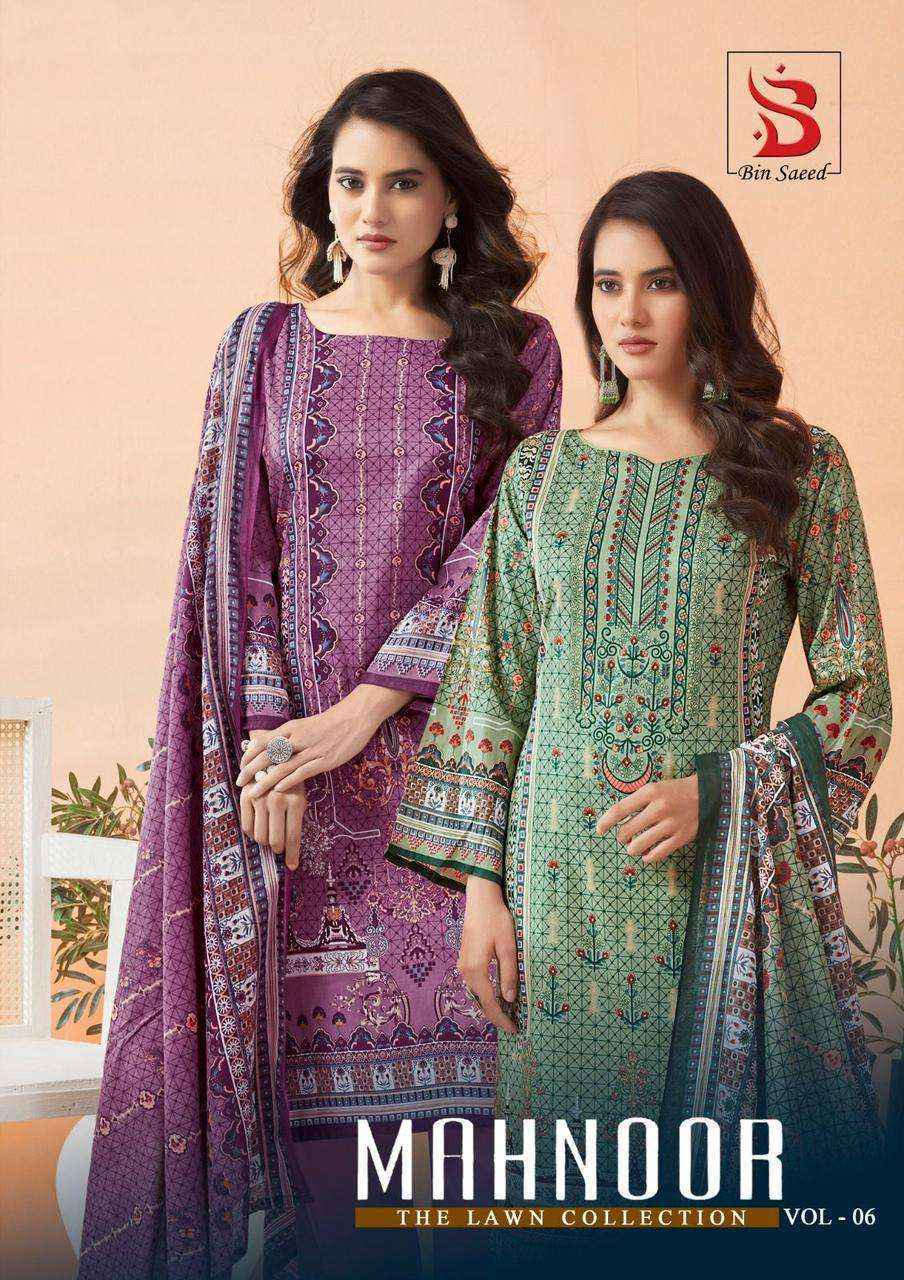 Saanvi Trends Bin Saeed Mahnoor Vol-6 Lawn Cotton Dress Material (6 pcs Catalogue)