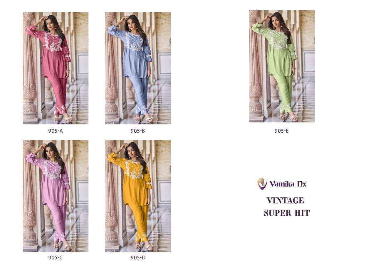 Vamika Nx Vintage Super Hit Rayon Kurti With Pant (5 pcs Catalogue)