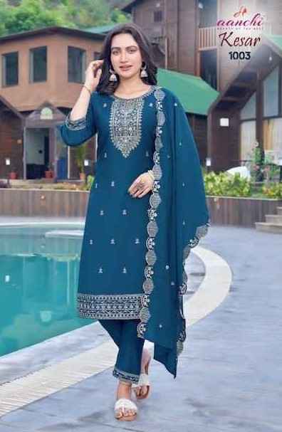 Aanchi Kesar Roman Silk Readymade Suit (4 pcs Catalouge)