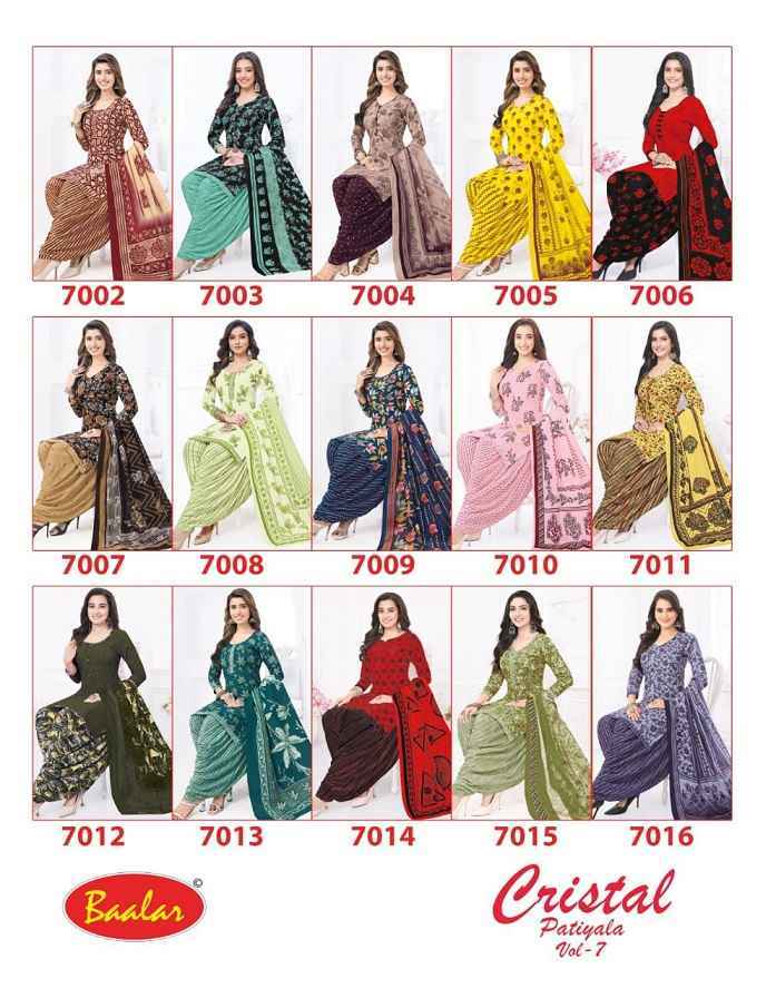 Baalar Crystal patiyala Vol-7 Cotton Dress Material (15 pcs Catalogue)