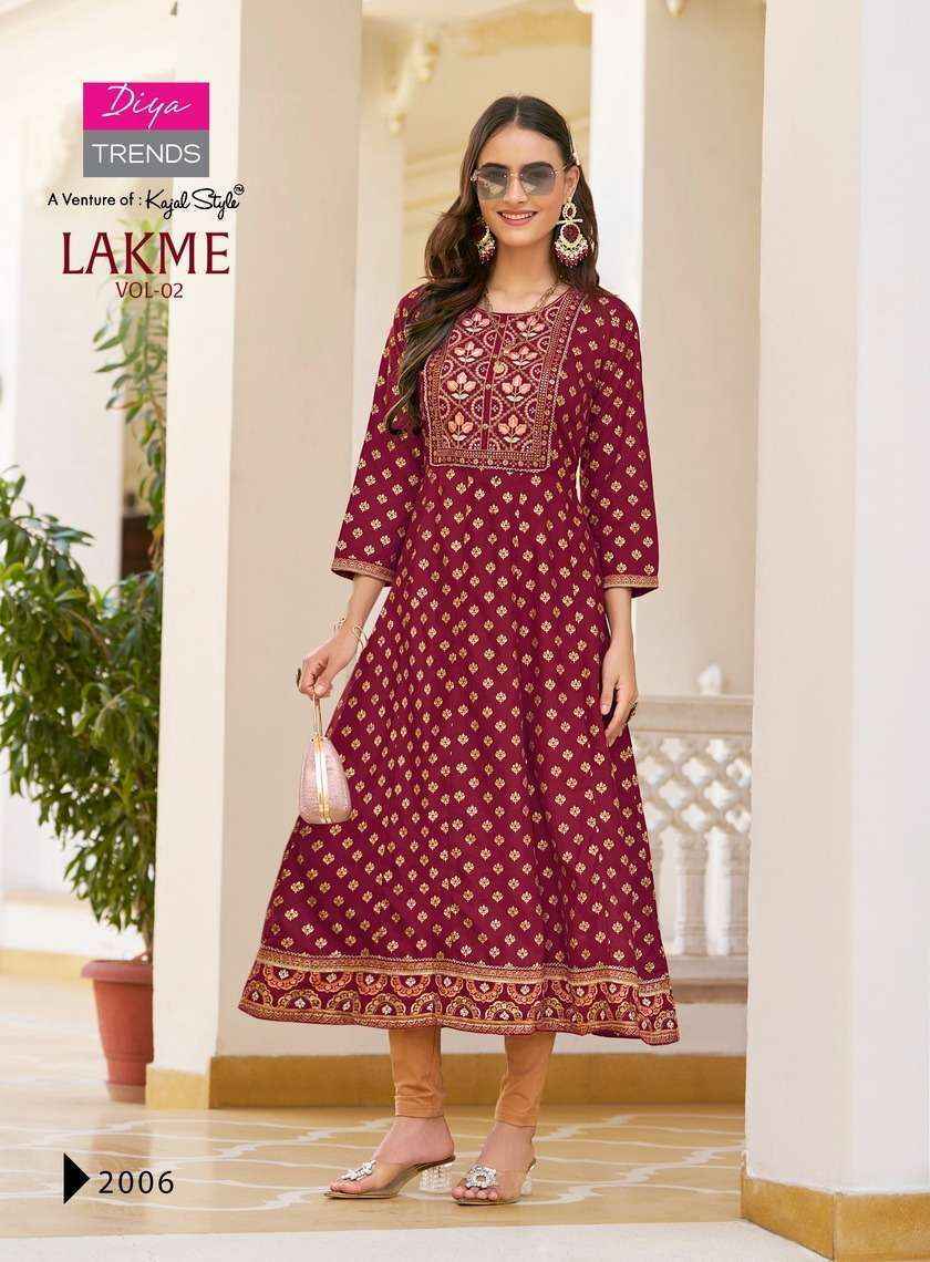 Diya Trends Lakme Vol-2 Rayon Kurti (8 pcs Catalogue)