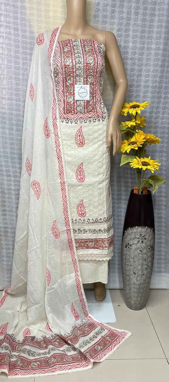 Hakoba Work Cotton Top Non Catalog Dress Material (4 Pc Catalog)