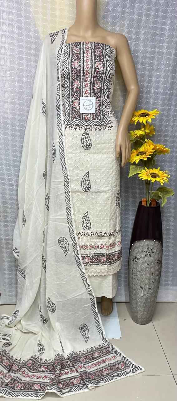 Hakoba Work Cotton Top Non Catalog Dress Material (4 Pc Catalog)